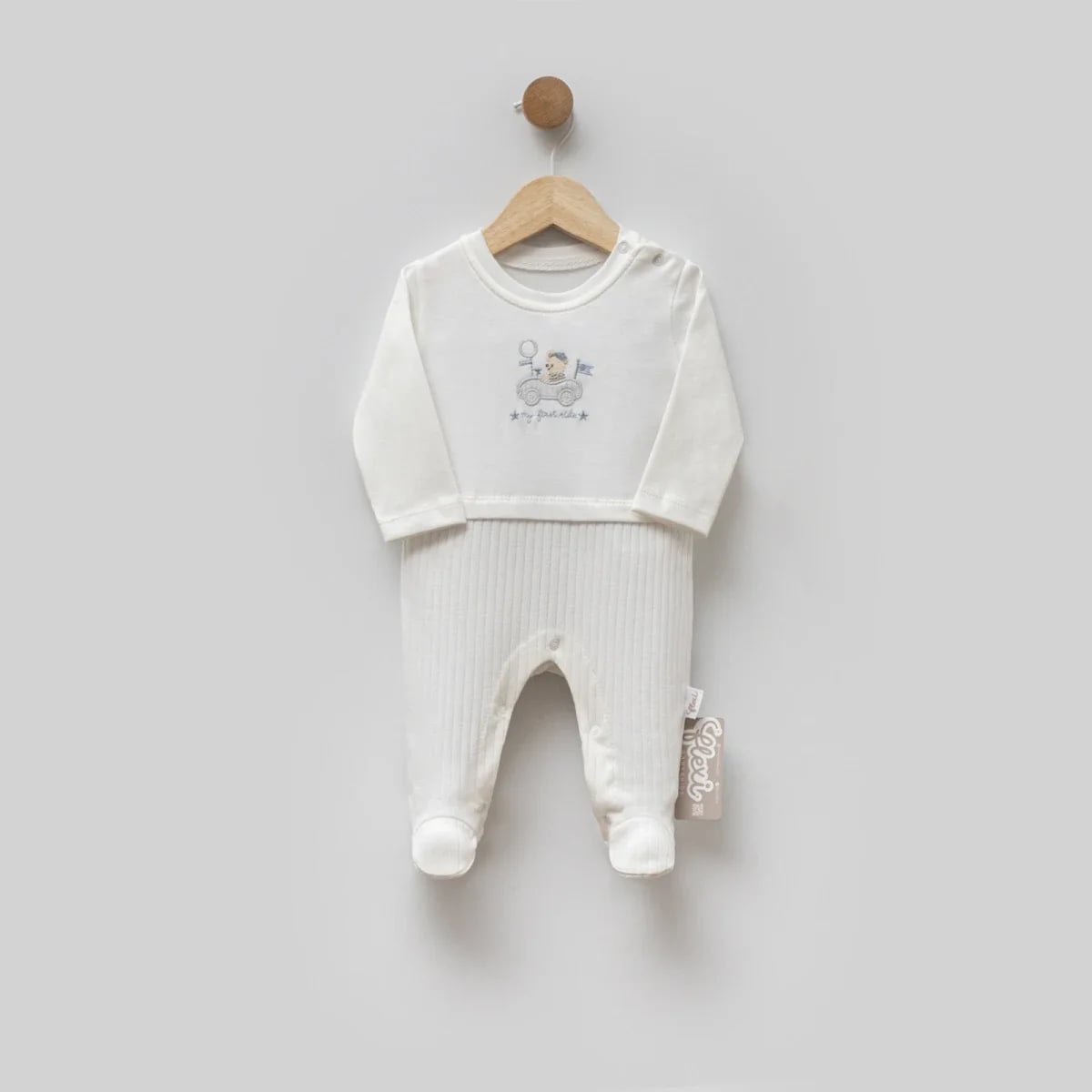 Baby Romper with Car Embroidery - Ecru (Pack of 3) - Flexi Baby - by Peralane