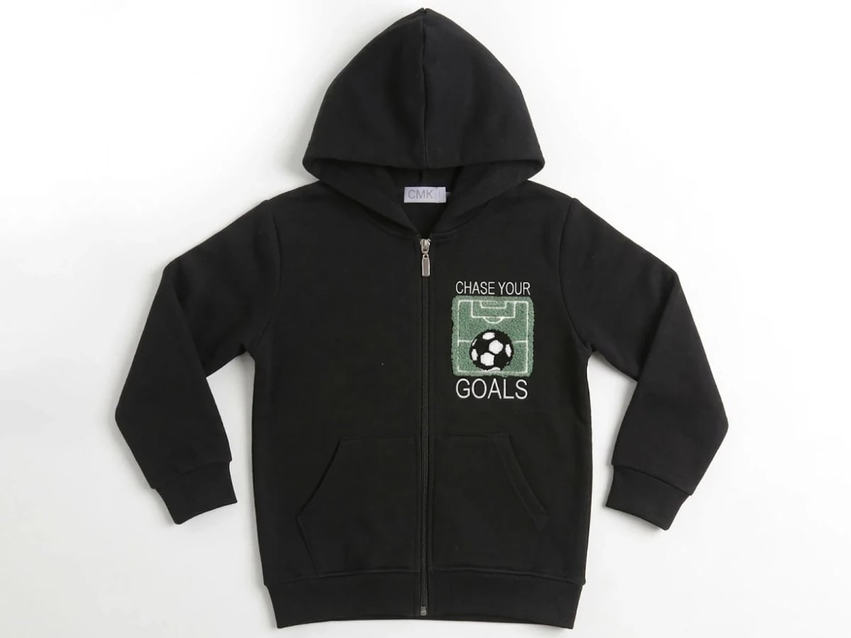 Boys' Zip-Up Hoodie with Soccer Field Print – Black - CMK - by Peralane