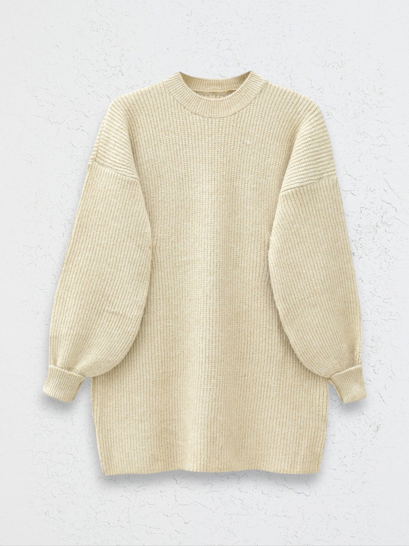 Crew Neck Relaxed Knit Tunic - Light Beige - Podyumplus - by Peralane - photo 4