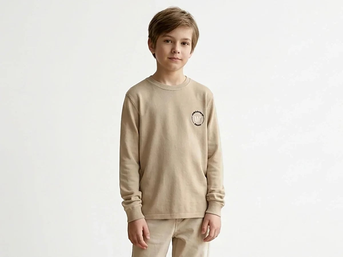 Long-Sleeved Cotton T-Shirt for Boys with Graphic Print - Camel - Tanem Kids - by Peralane