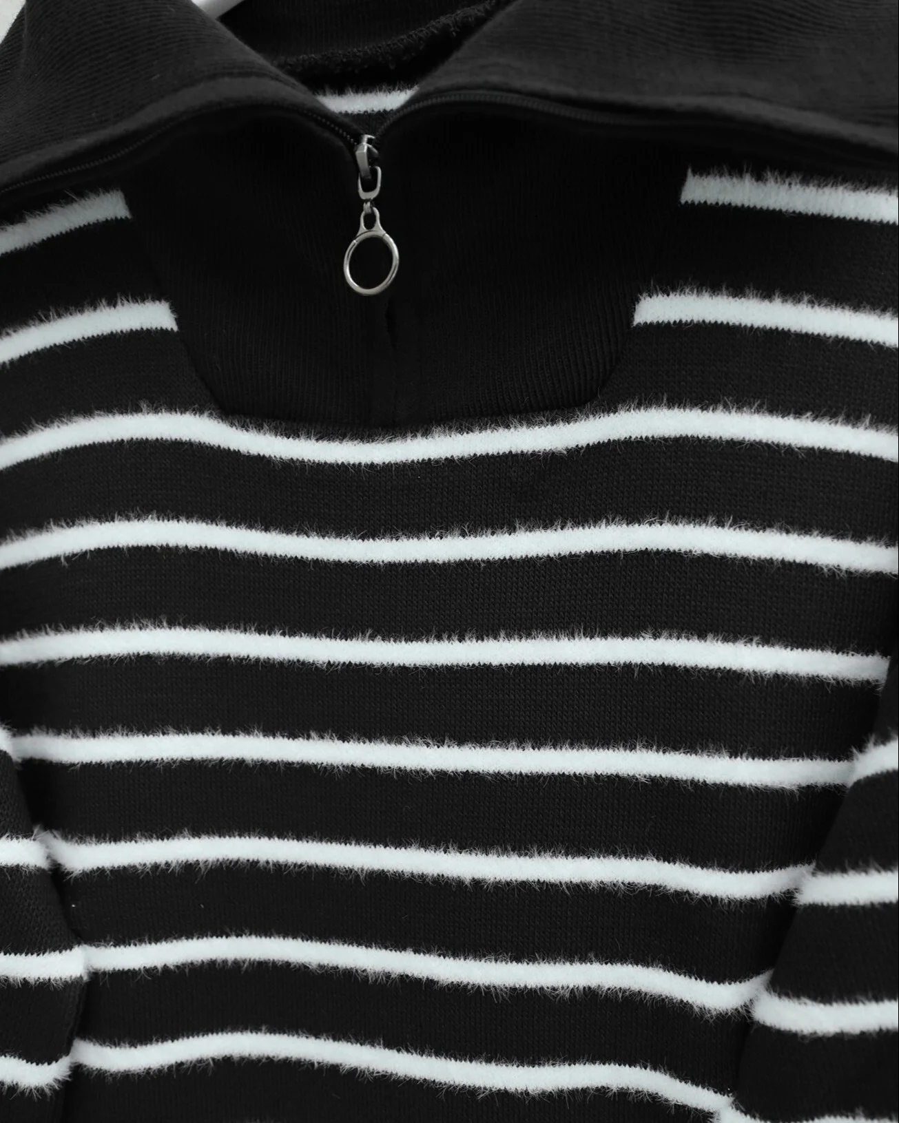 Striped Knit Tunic and Trouser Set with Mock Neck and Zip - Black - Podyumplus - by Peralane - photo 5