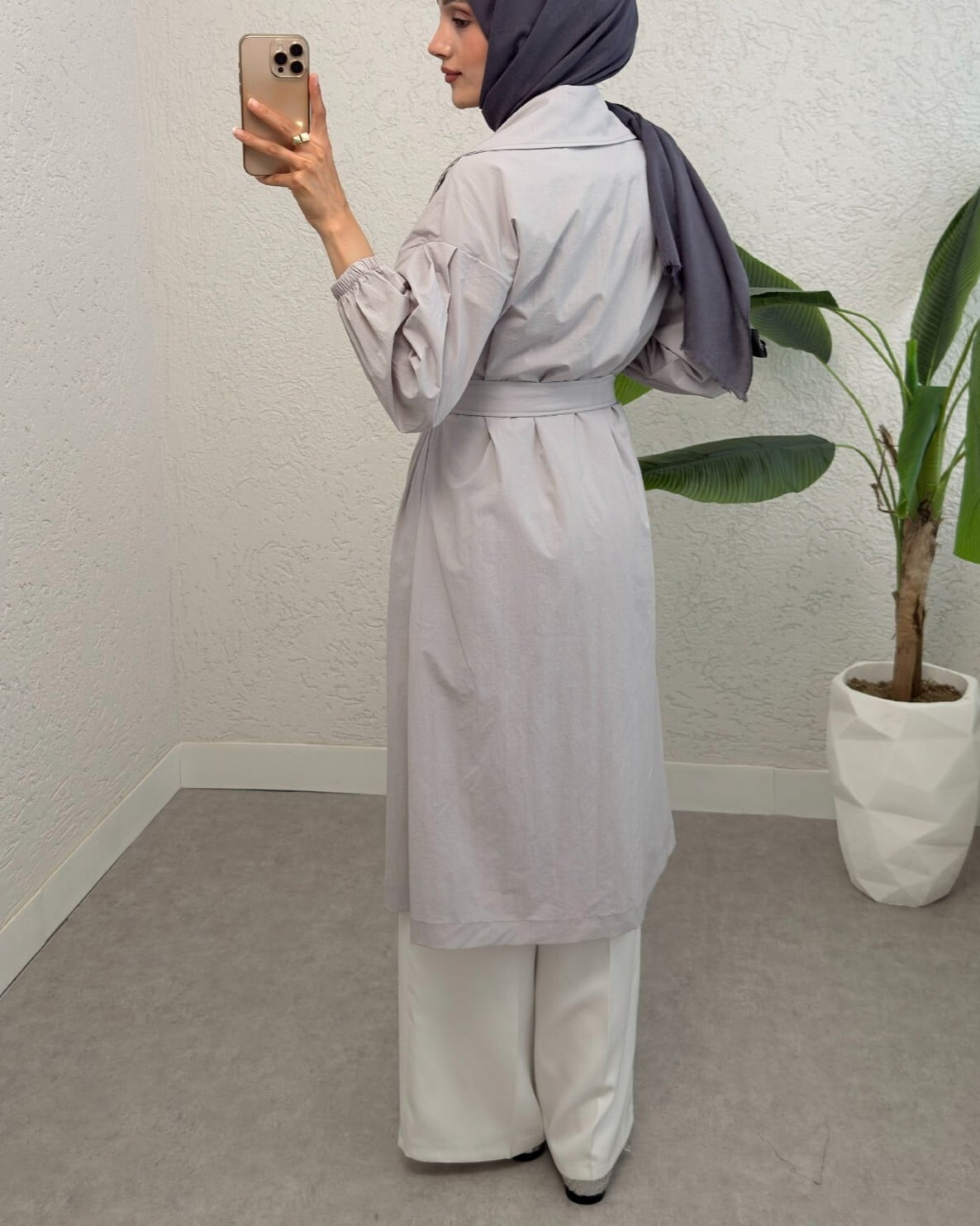 Light Grey Belted Lined Trench Coat with Elastic Cuffs - Podyumplus - by Peralane - photo 5