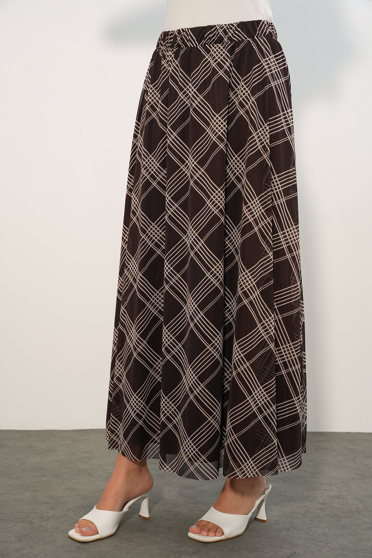 Women's Dark Brown Plaid Long Skirt 8075 - Bigdart - by Peralane