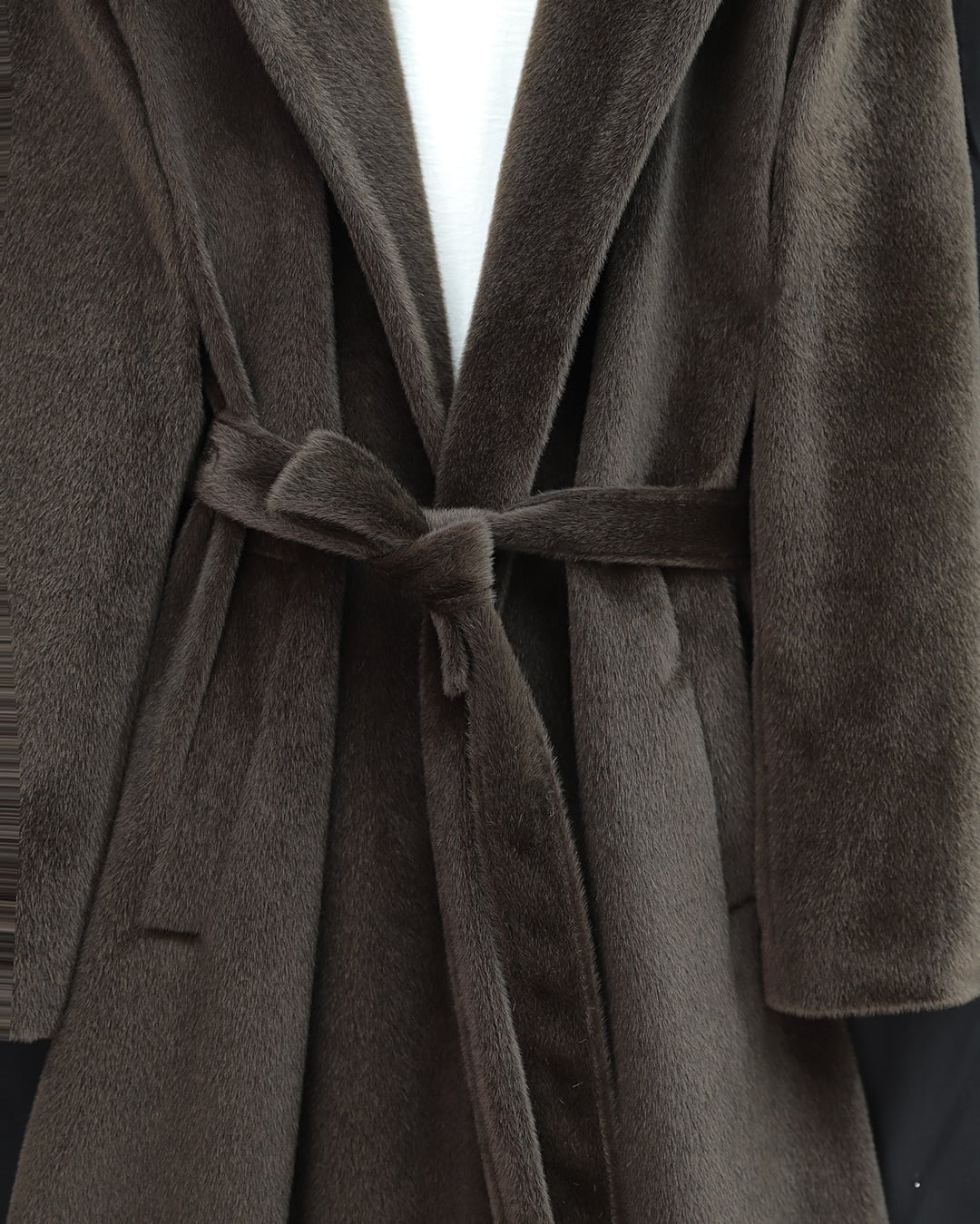 Belted Faux Fur Lined Coat with Pockets - Dark Brown - Podyumplus - by Peralane - photo 4
