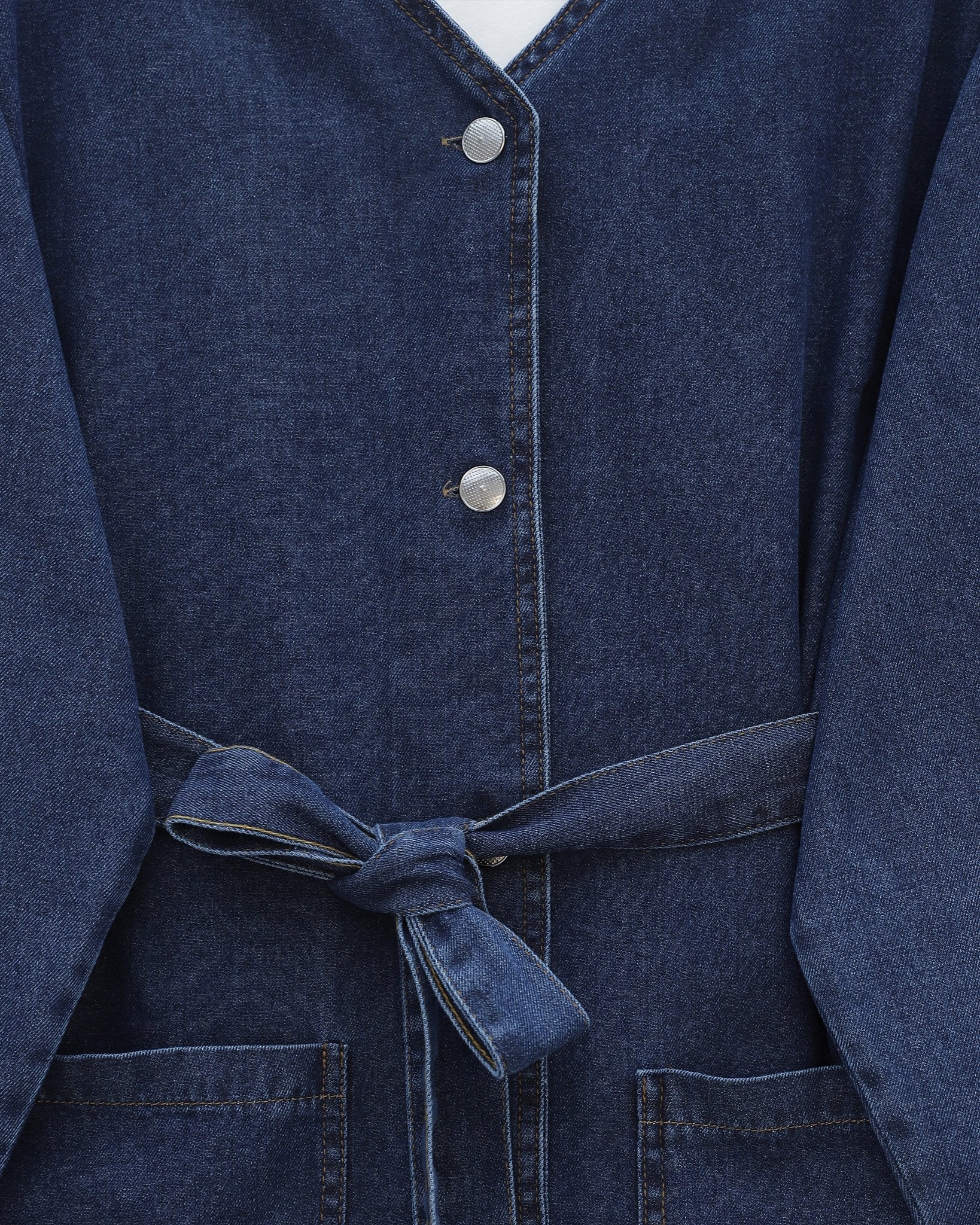 Indigo Denim Two-Piece Set with Belted Jacket and Wide-Leg Trousers - Podyumplus - by Peralane - photo 4