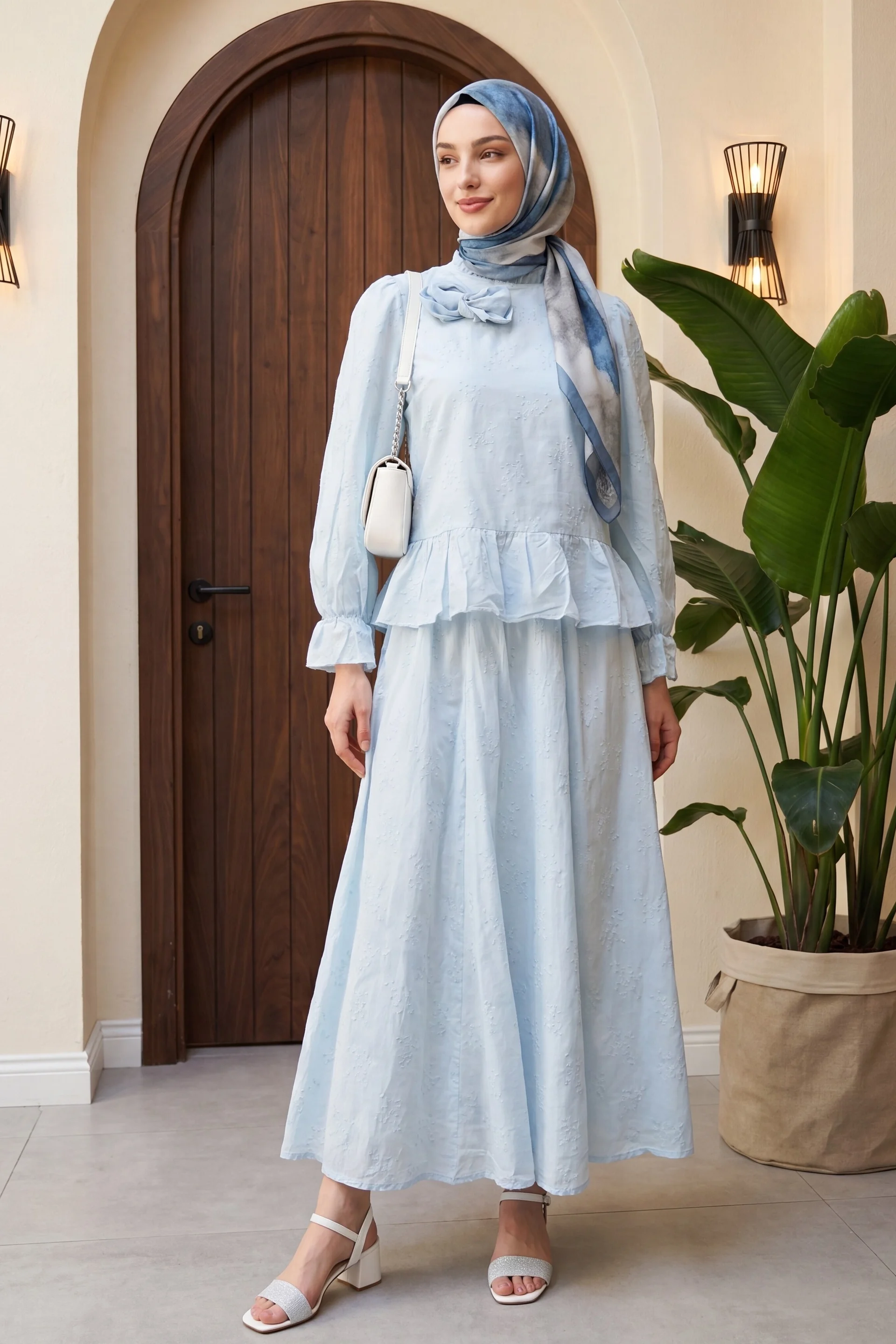 Rose Brooch Voile Two-Piece Set with Ruffled Skirt - Baby Blue - Podyumplus - by Peralane