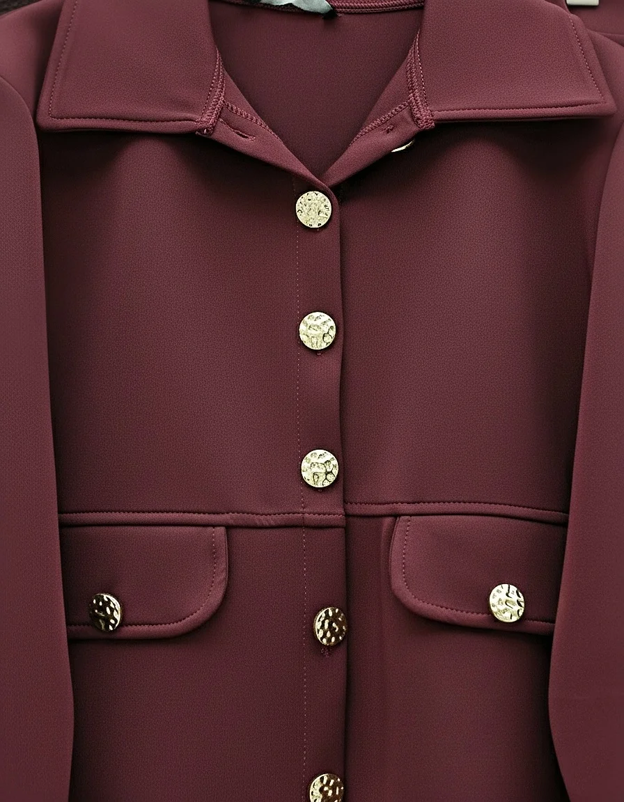 Scuba Two-Piece Set with Skirt and Button Details - Burgundy - Podyumplus - by Peralane - photo 4