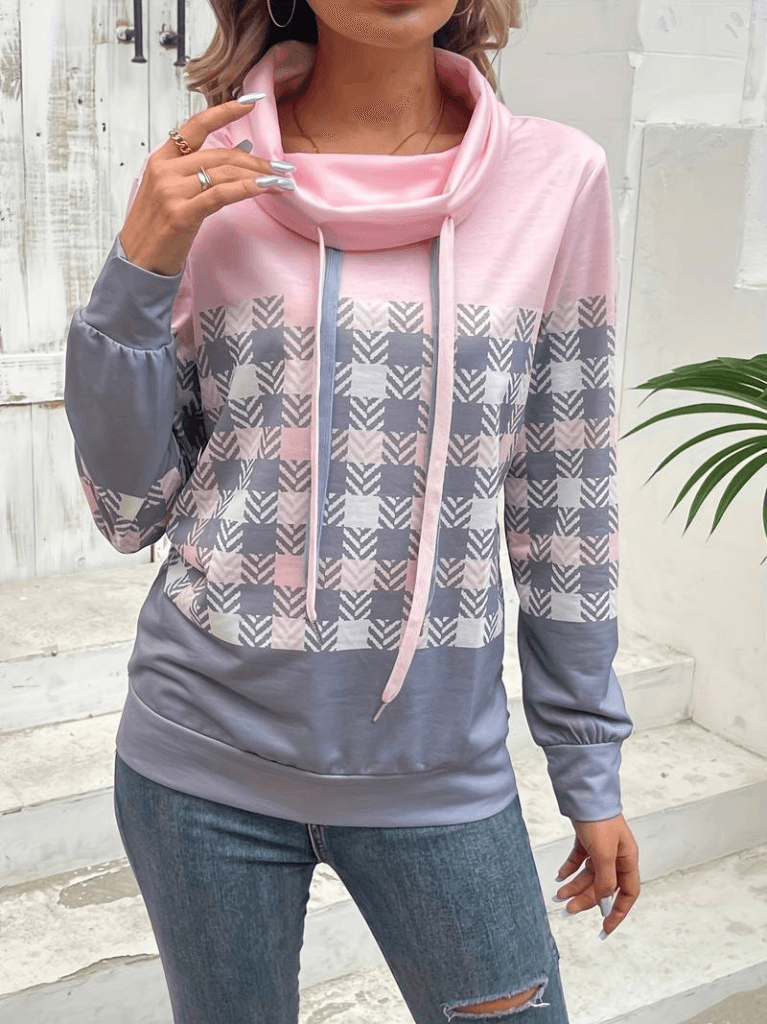 Women's Long Sleeve Cowl Neck Drawstring Patterned Brushed Sweatshirt - Janes - by Peralane - photo 2