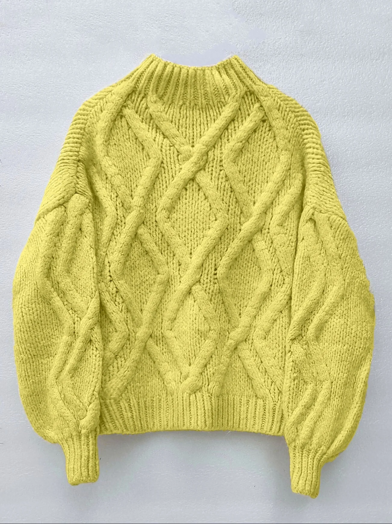 Half-Collar Balloon Sleeve Knit Sweater in Yellow - Podyumplus - by Peralane - photo 3