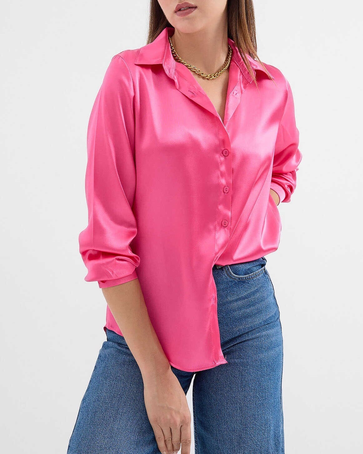 Lightweight Flowing Satin Blouse - Fuchsia - Wholeskop - by Peralane - photo 6