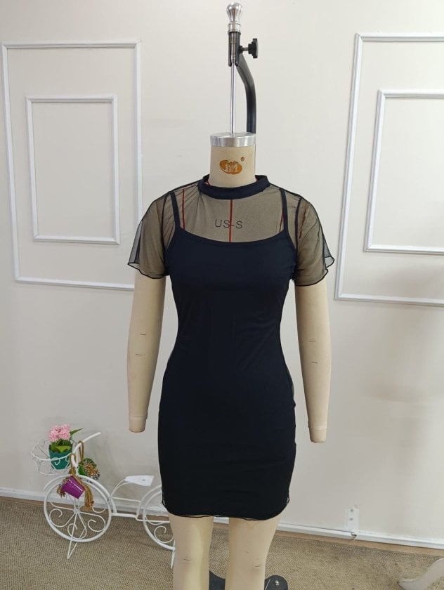 Women's Two-Piece Set: Black Slip Dress and Sheer Short-Sleeve Top - Janes - by Peralane - photo 6