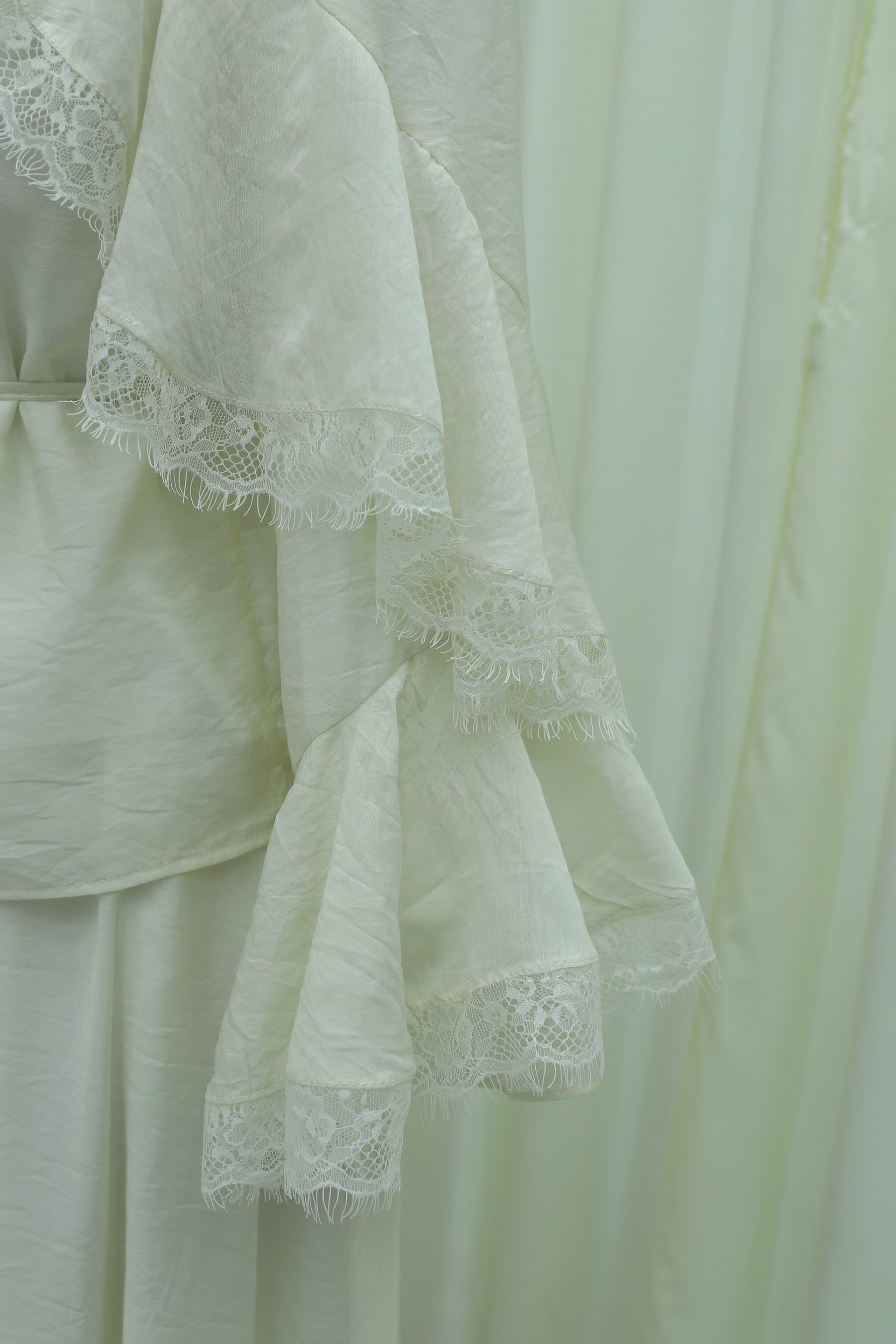 Lace Detail Spanish Sleeve Lined Belted Tulle Voile Skirt Set - Ecru - Podyumplus - by Peralane - photo 8