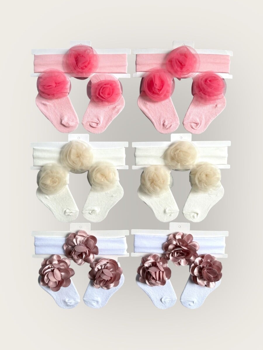 Baby Girl Knit Flower Headband and Sock Set 0-6M - Algiy Mini - by Peralane