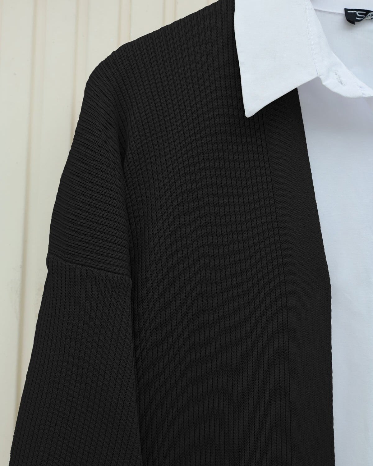 Long Ribbed Knit Cardigan with Side Slits - Black - Podyumplus - by Peralane - photo 6