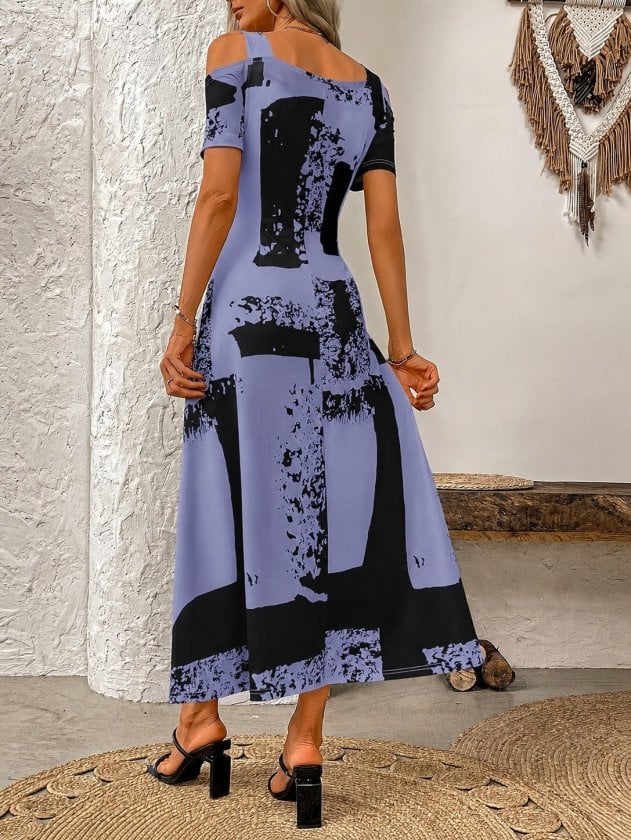 Women's Cold-Shoulder Knit Dress with Abstract Print - Janes - by Peralane - photo 3