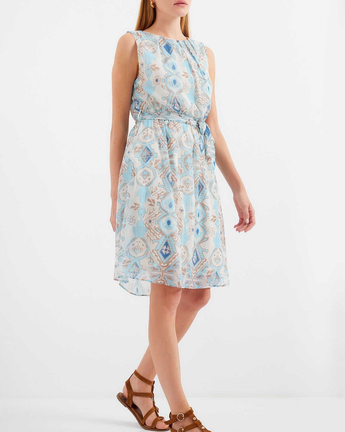 Patterned Sleeveless Chiffon Dress - Blue - Bigdart - by Peralane - photo 2