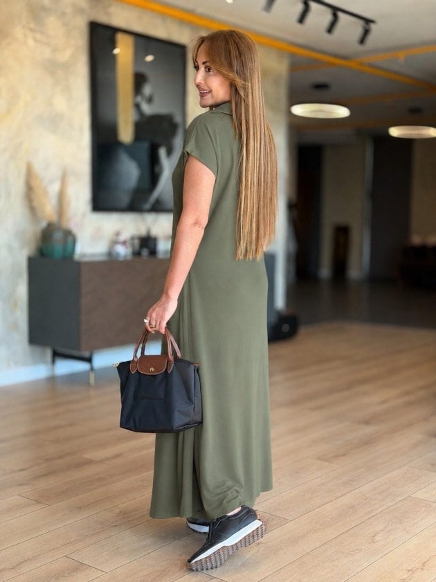 Women's Short Sleeve Collared Pocket Long Viscose Two-Thread Dress - Janes - by Peralane - photo 3