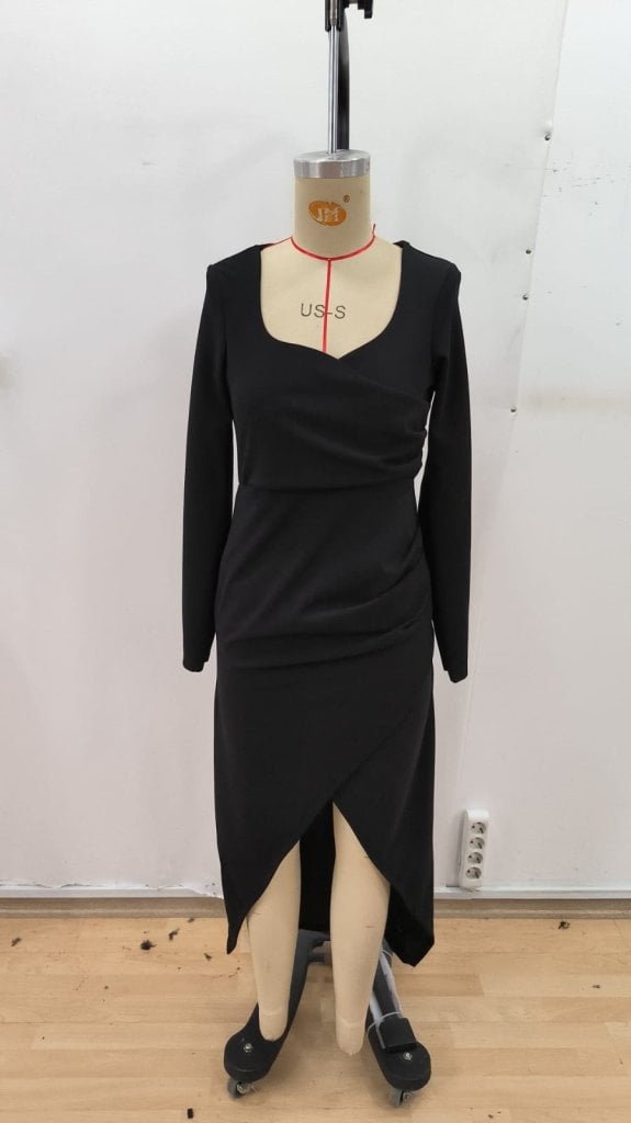 Women's Long-Sleeved Sweetheart Neckline Asymmetric Cut Imported Crepe Long Dress - Janes - by Peralane - photo 6