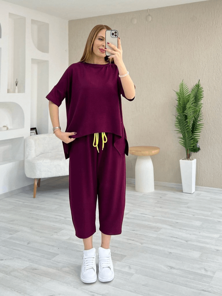 Women's Short-Sleeve Crew Neck Viscose Two-Thread Top and Trousers Set - Janes - by Peralane - photo 2