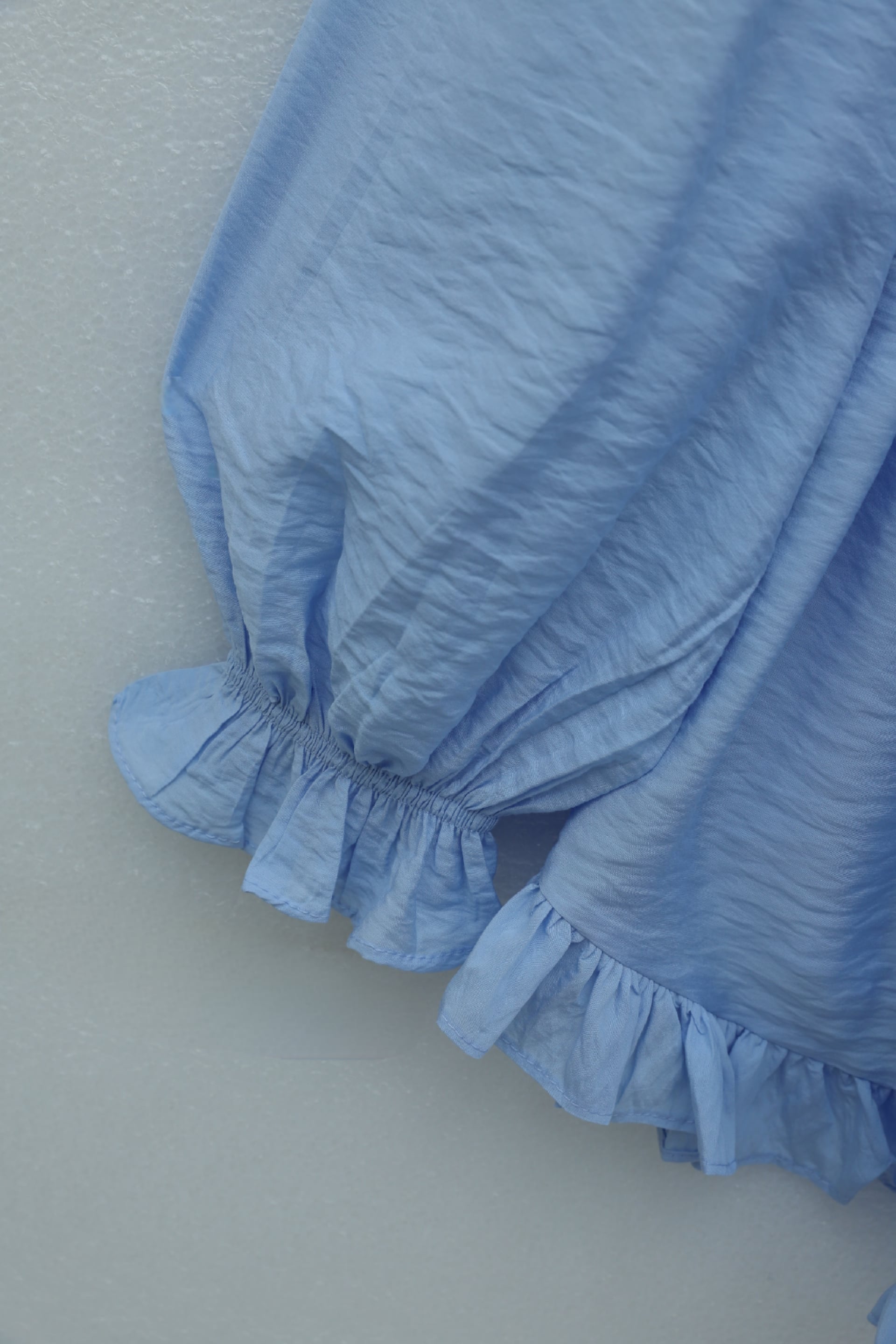 Ribbed Cupro Tunic with Ruffled Details and Tie Belt - Baby Blue - Podyumplus - by Peralane - photo 4