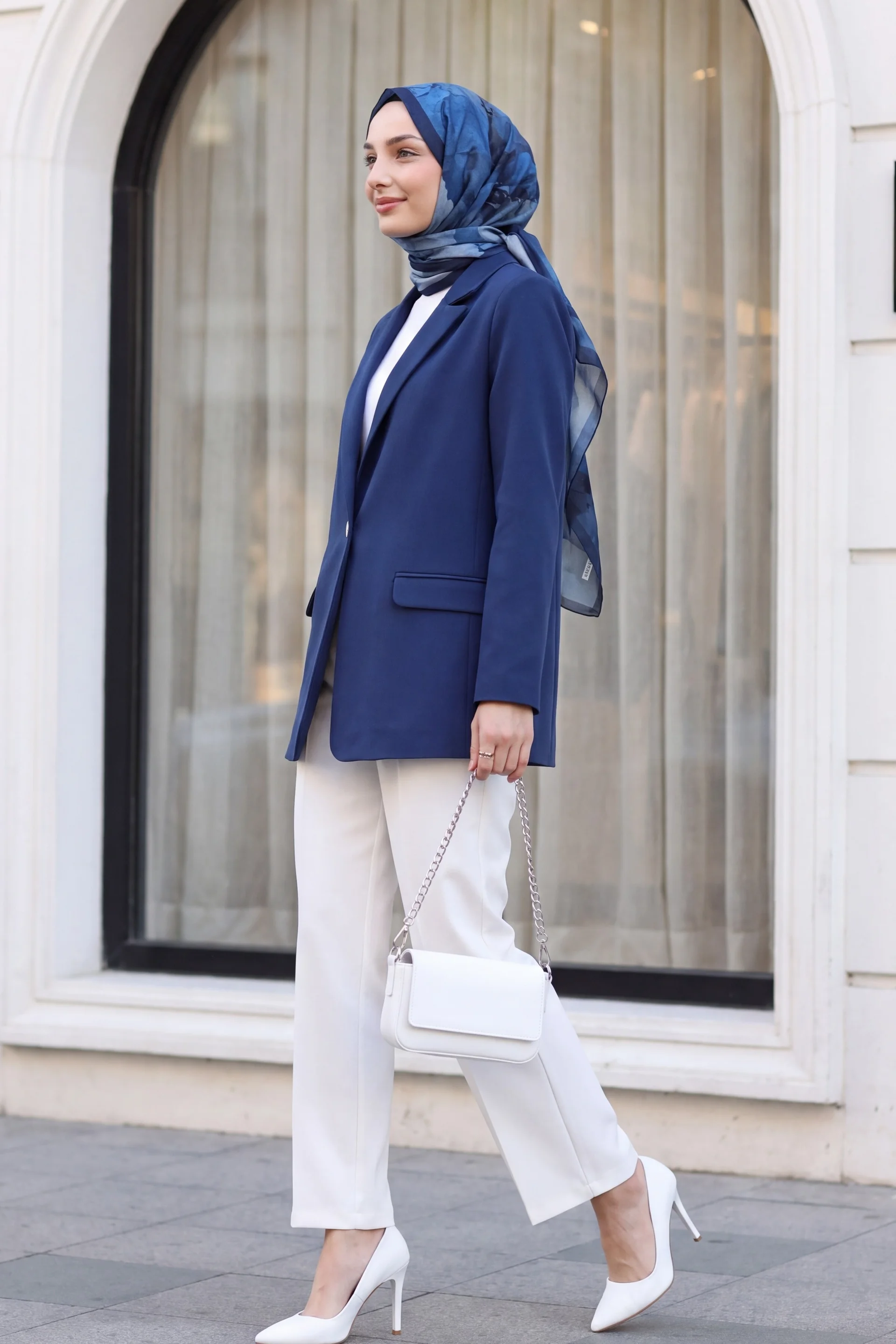 Navy Blue Single-Button Pocket Jacket for Women - Podyumplus - by Peralane - photo 5