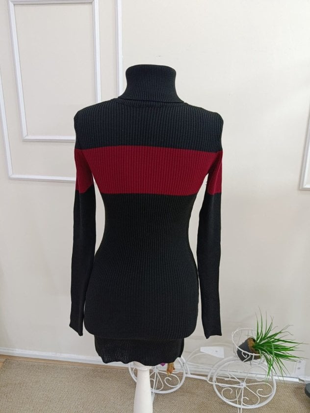 Women's Long-Sleeve Turtleneck Two-Tone Knit Dress - Janes - by Peralane - photo 9