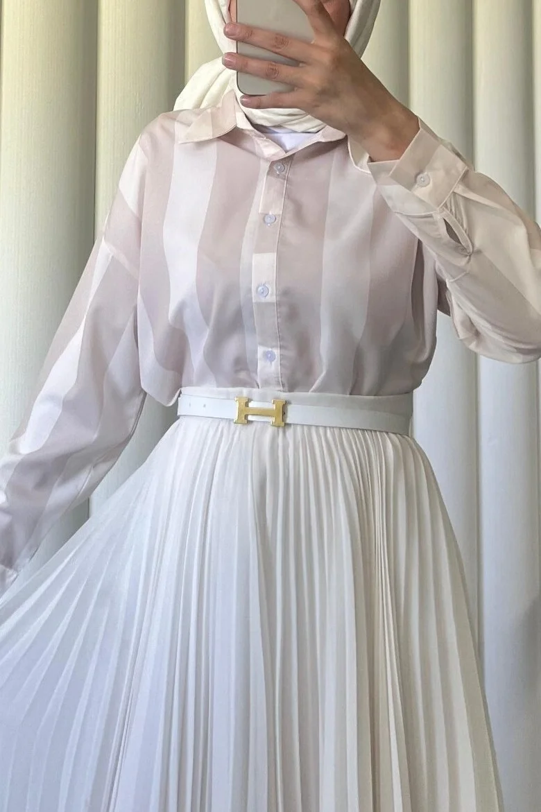Women's Thick Striped Button-Down Shirt - Beige - Podyumplus - by Peralane