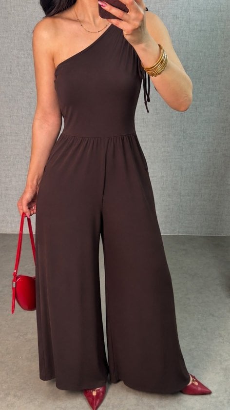 Women's One-Shoulder Wide-Leg Long Jumpsuit with Tie Detail - Janes - by Peralane - photo 2
