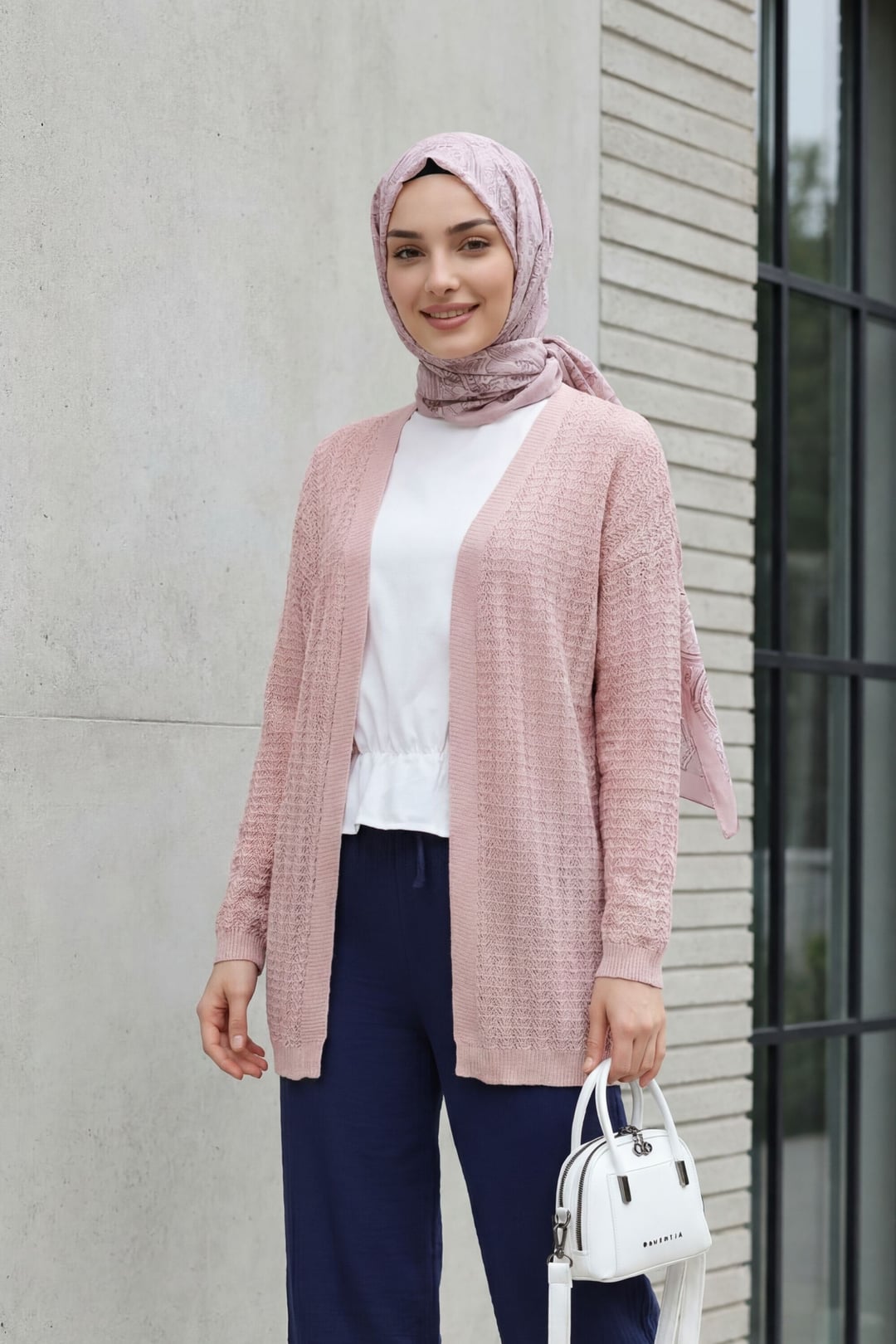 Openwork Fine Knit Cardigan - Powder - Podyumplus - by Peralane