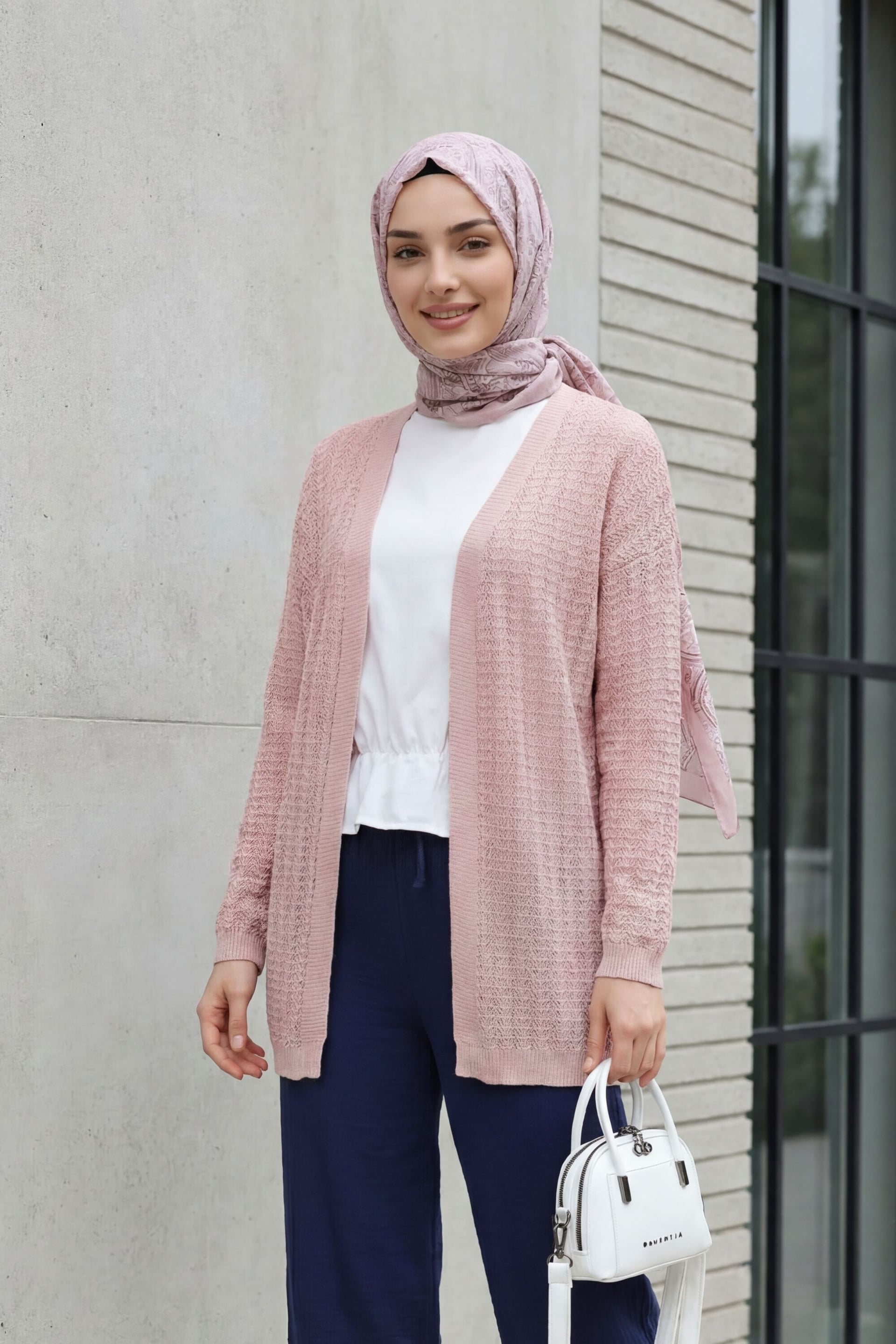 Openwork Fine Knit Cardigan - Powder - Podyumplus - by Peralane