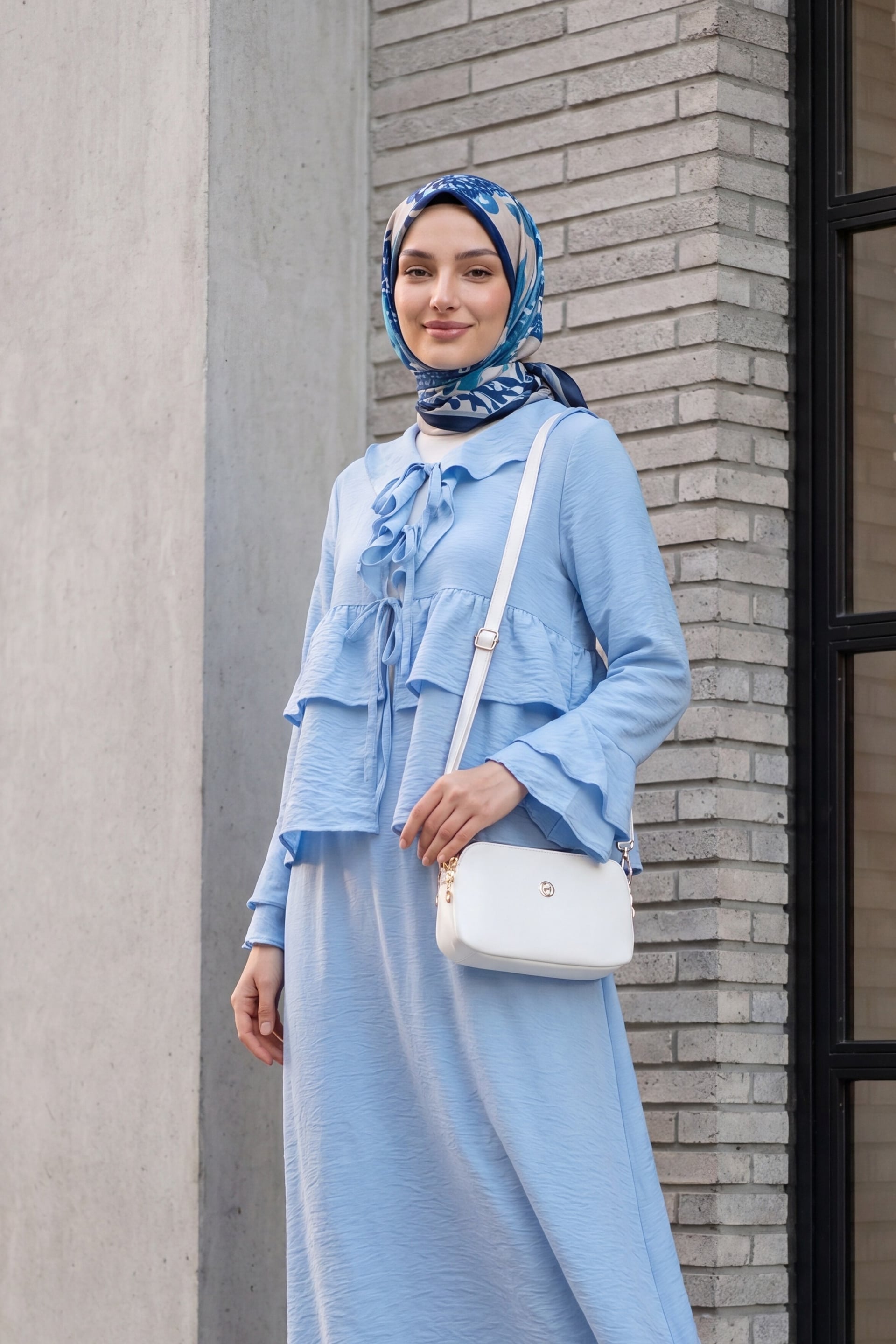 Tie-Front Ruffled Spanish Sleeve Skirt Set in Light Blue | Women's Cupra Kimono Set - Podyumplus - by Peralane - photo 3
