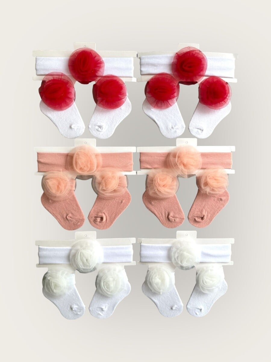Baby Girls' Floral Headband and Socks Set (0-6 Months) - Mixed Colors - Algiy Mini - by Peralane