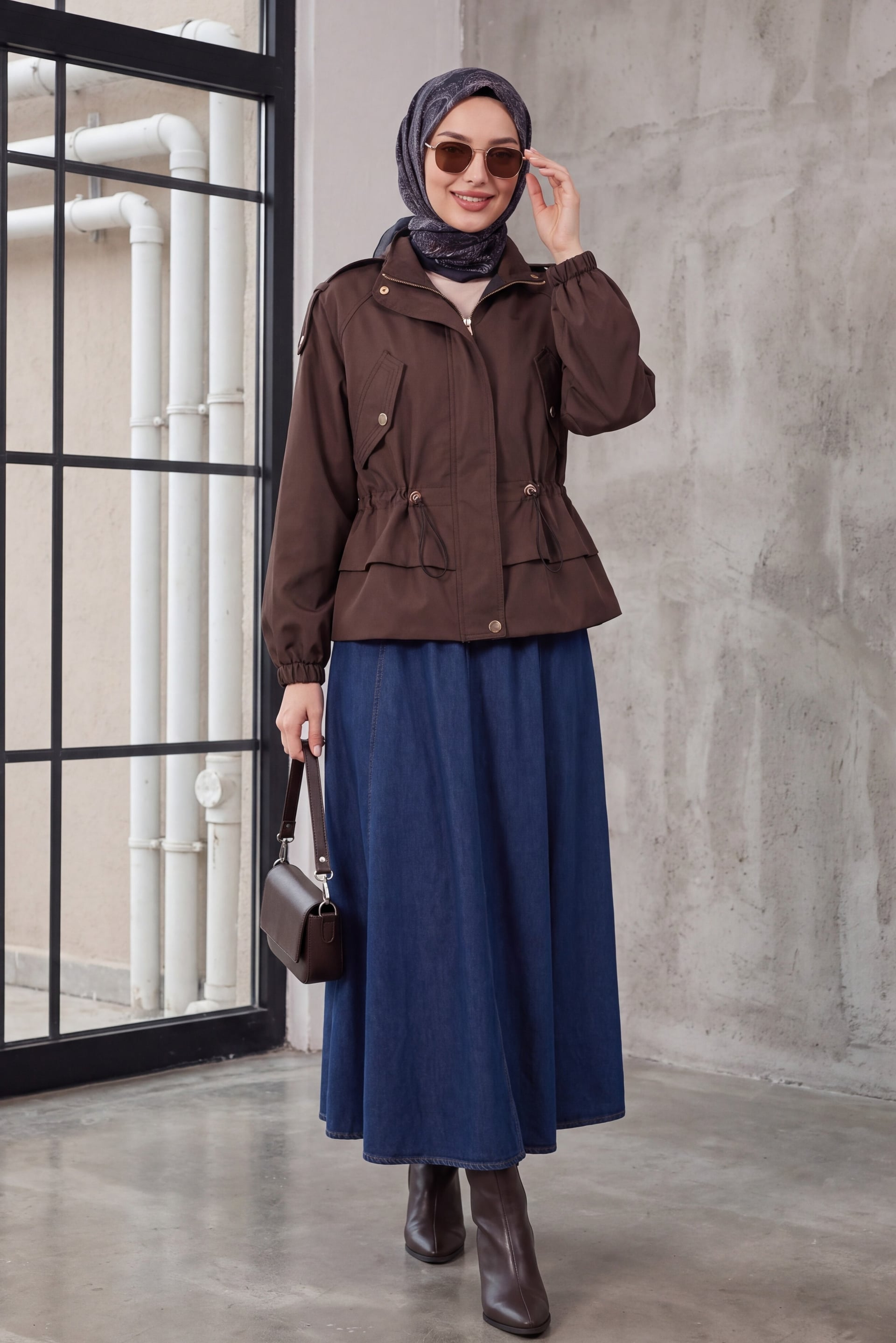 Women's Brown Belted Short Trench Coat 50012 - Bigdart - by Peralane - photo 4