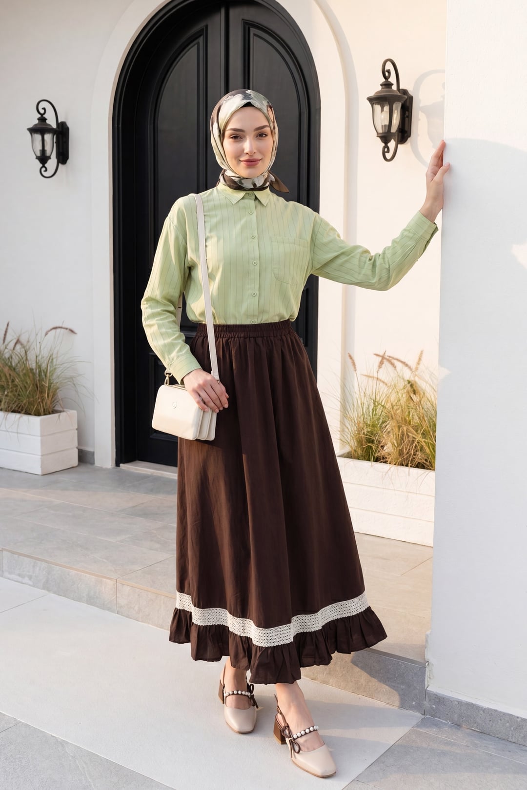 Oversize Long-Back Linen Shirt with Chest Pocket - Light Green - Podyumplus - by Peralane