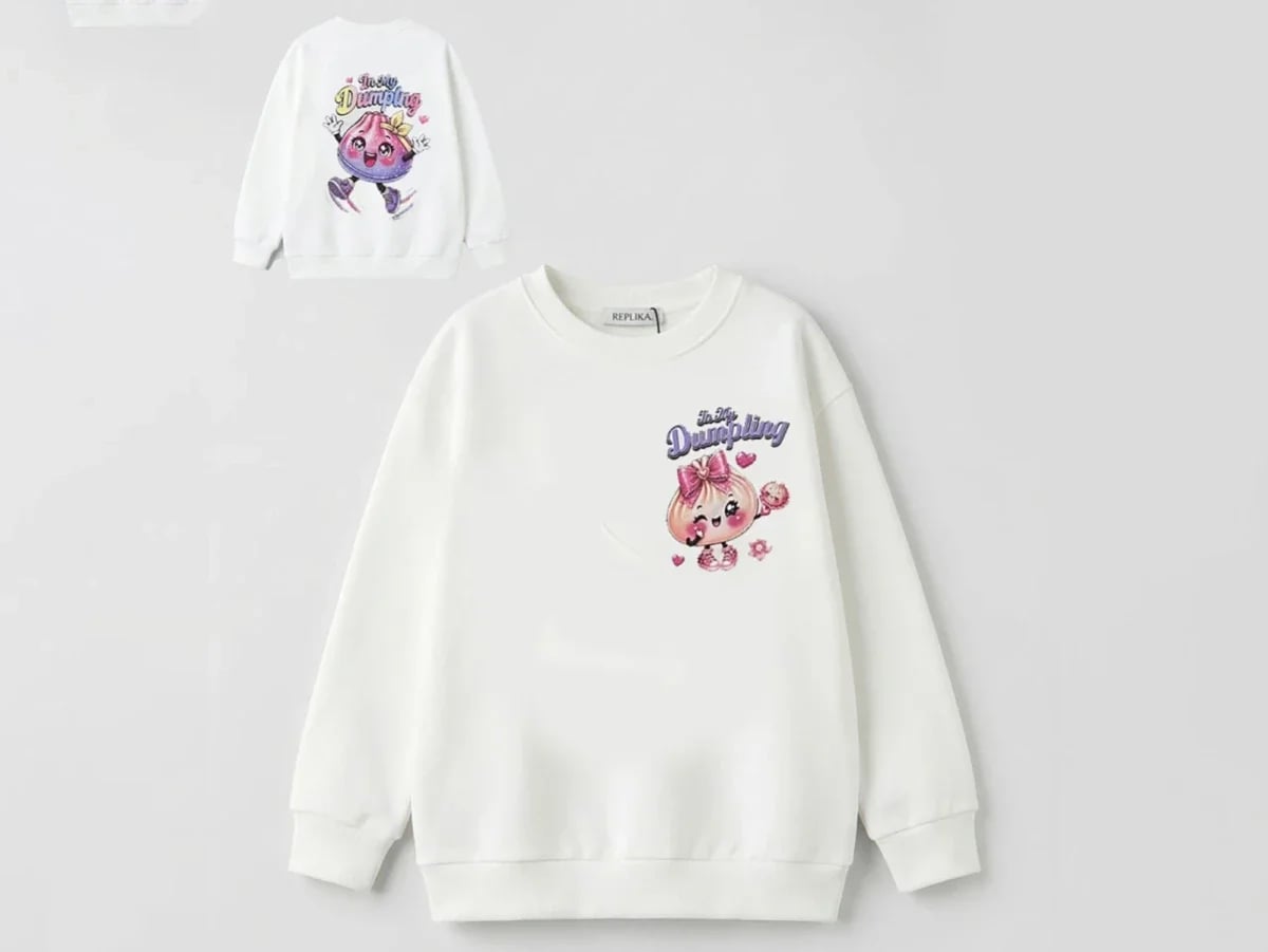 Girls' Crew Neck Sweatshirt with Dumpling Print - White - Replikas - by Peralane