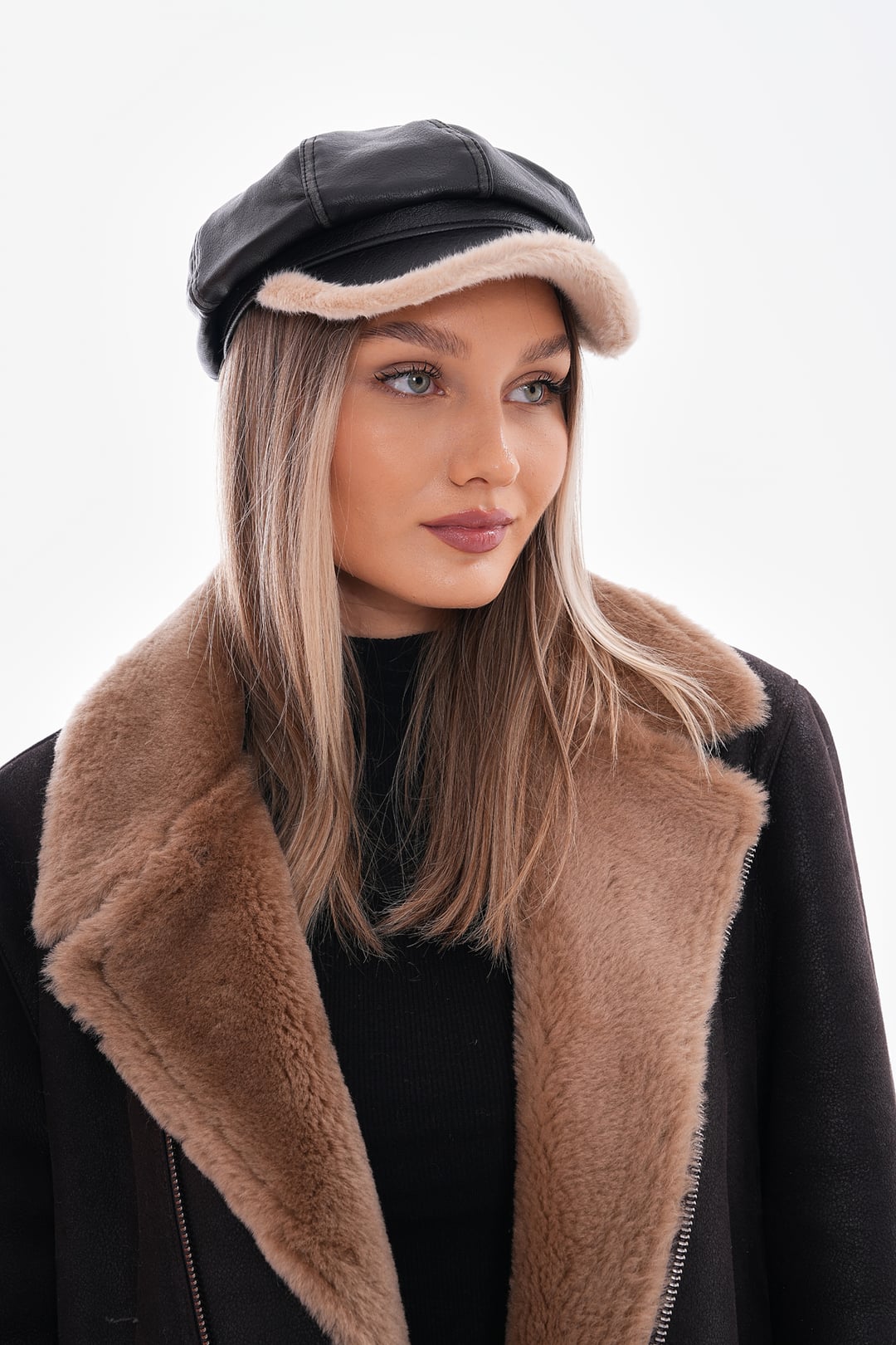 Beige Faux Shearling Aviator Jacket and Captain Cap Set - Nesvay - by Peralane - photo 3