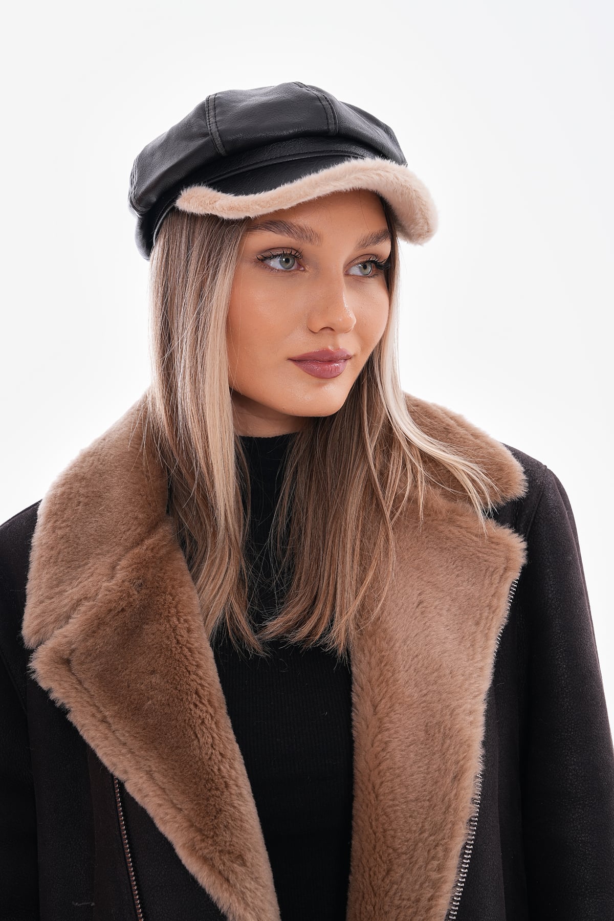 Beige Faux Shearling Aviator Jacket and Captain Cap Set - Nesvay - by Peralane - photo 3