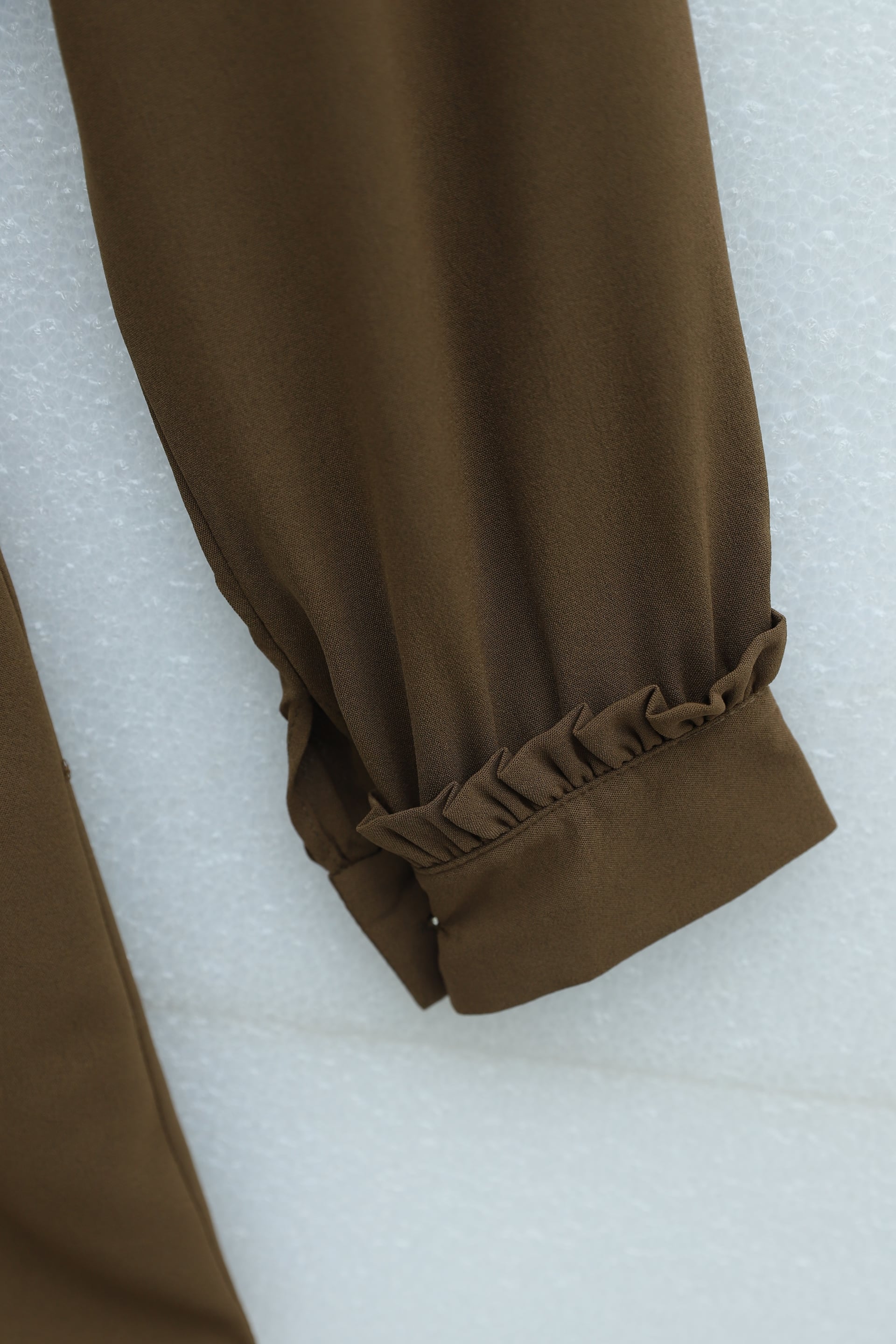 Stone Button Bow Peter Pan Collar Imported Crepe Tunic - Brown - Podyumplus - by Peralane - photo 8