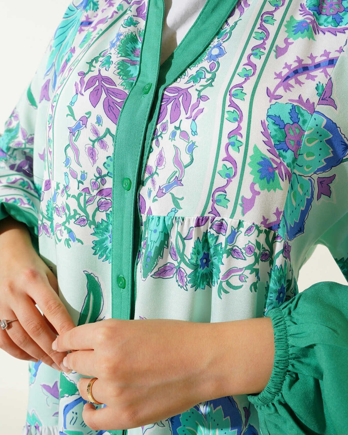 Mint Green Floral Long Sleeve Modest Dress - Women's - Bigdart - by Peralane - photo 5