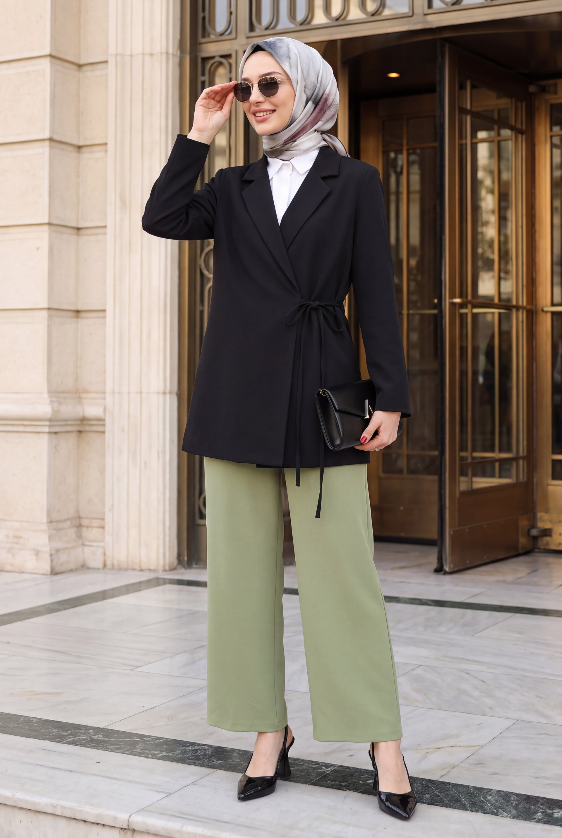 Side Lace-Up Back Slit Lined Double Crepe Blazer - Black - Podyumplus - by Peralane - photo 3