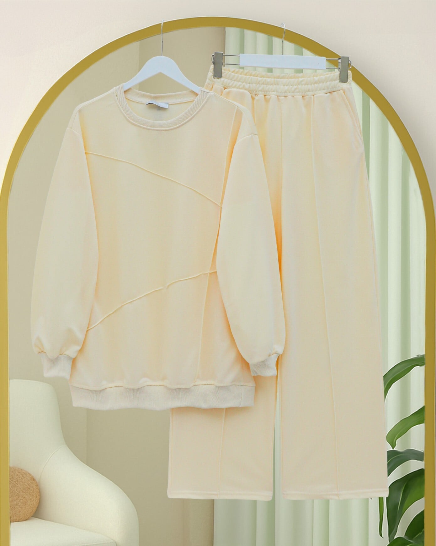 Two-Cord Drawstring Lounge Set with Trousers - Beige - Podyumplus - by Peralane