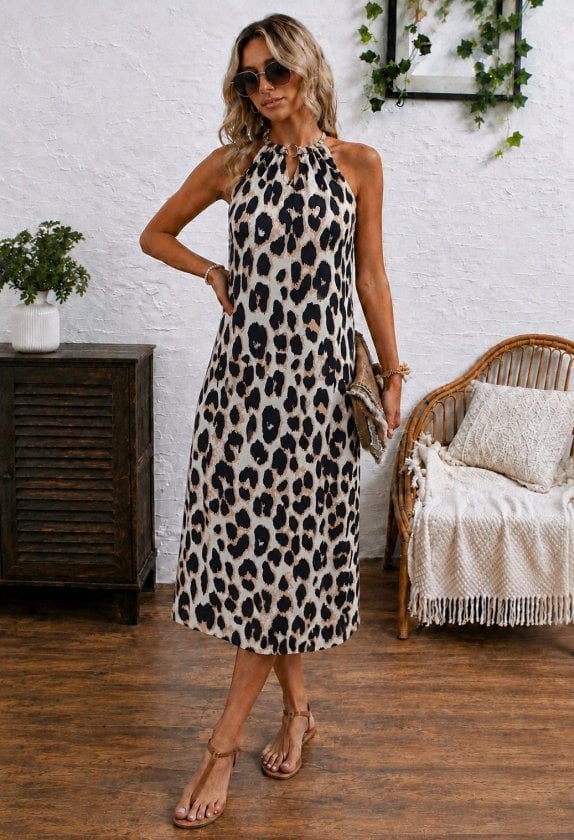 Women's Sleeveless Leopard Print Midi Dress with Ring Detail - Janes - by Peralane - photo 2