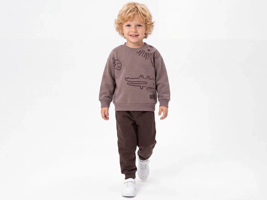 Boys' Animal Print Sweatshirt and Trousers Set - Brown - Pack of 4 - Feely Kids - by Peralane