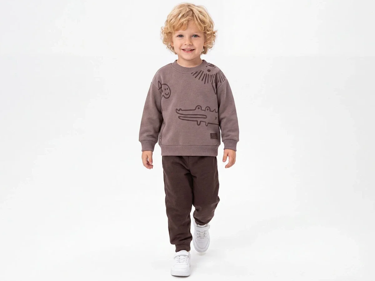 Boys' Animal Print Sweatshirt and Trousers Set - Brown - Pack of 4 - Feely Kids - by Peralane