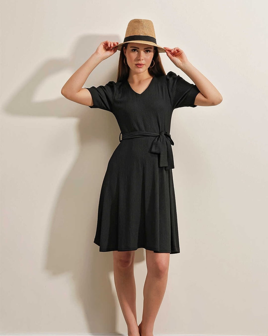 Belted Knit Dress - Black - Bigdart - by Peralane - photo 2