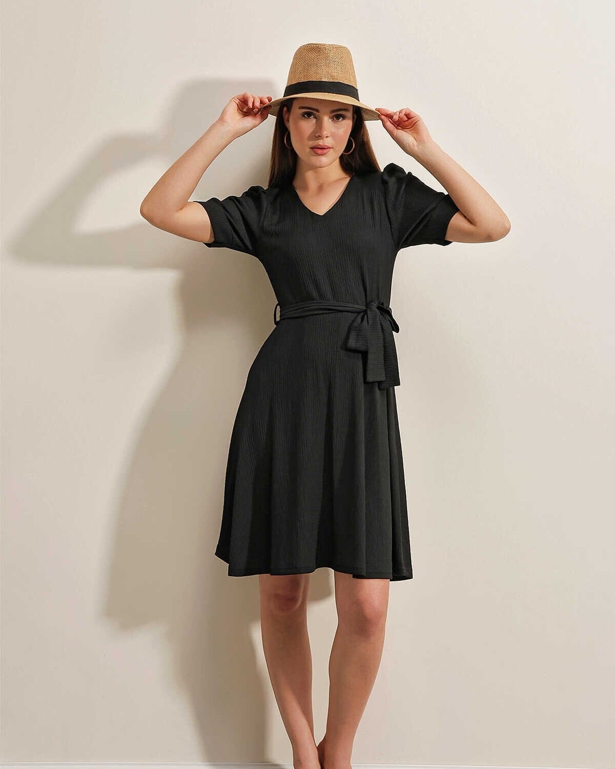 Belted Knit Dress - Black - Bigdart - by Peralane - photo 2