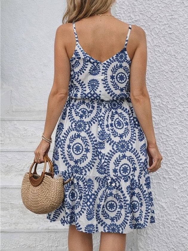 Women's Sleeveless V-Neck Buttoned Patterned Short Suprem Dress - Janes - by Peralane - photo 3
