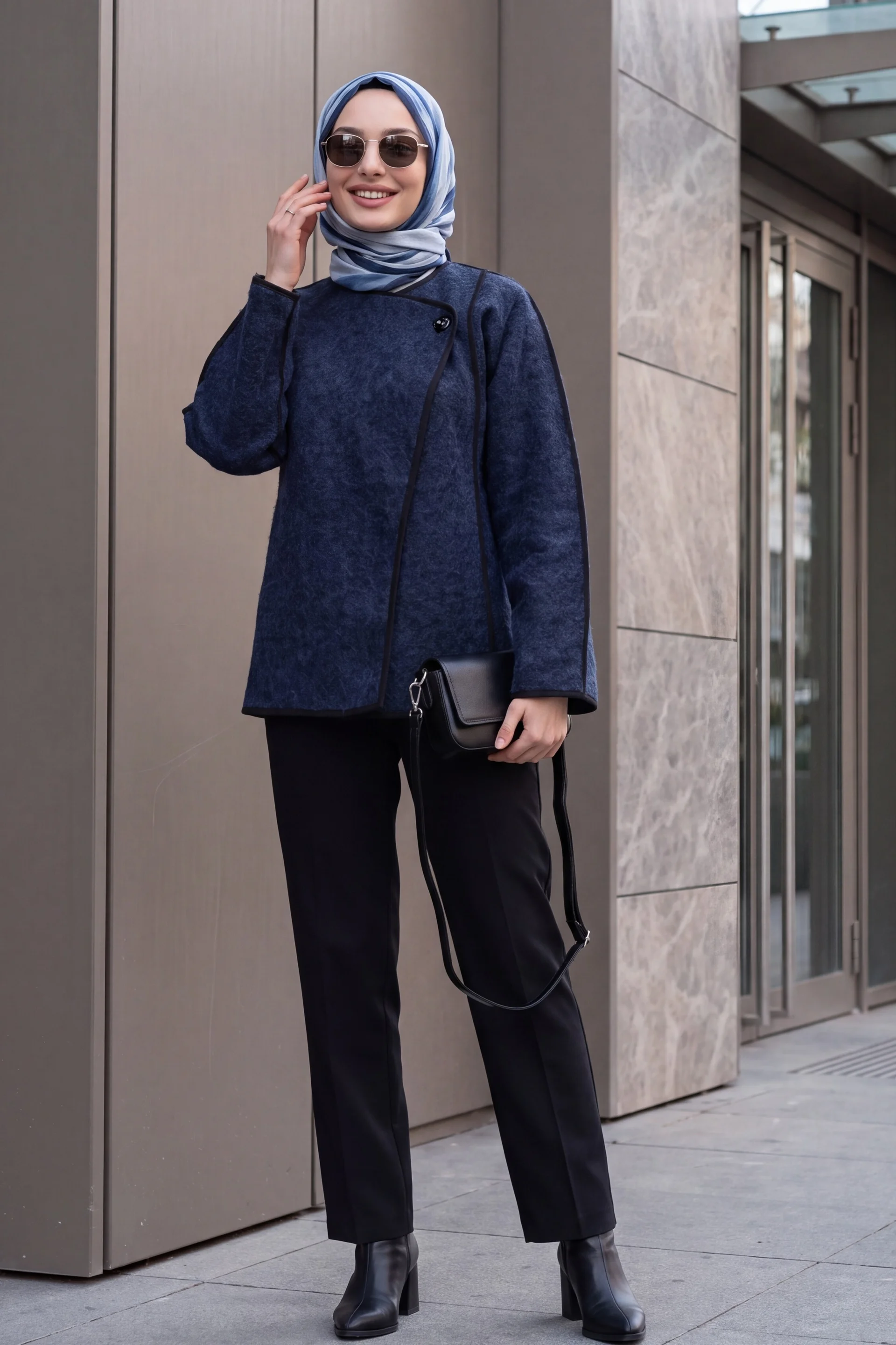 Women's Asymmetric Front Fringed Cardigan - Navy - Podyumplus - by Peralane - photo 4