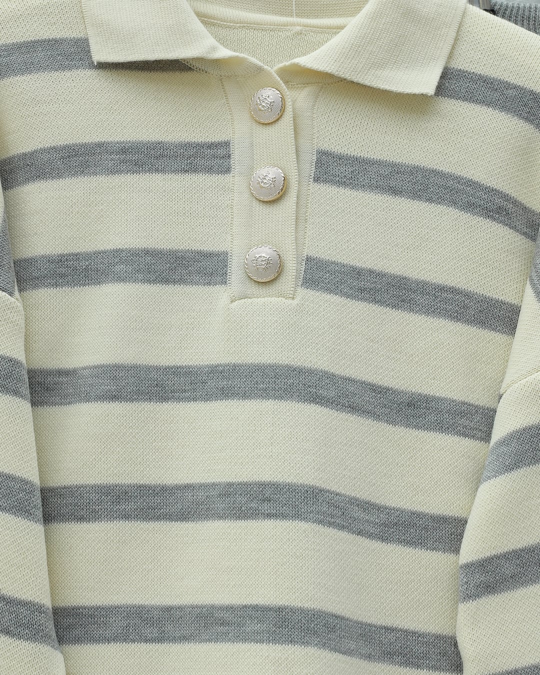 Polo Collar Striped Knit Lounge Set - Grey - Podyumplus - by Peralane - photo 4