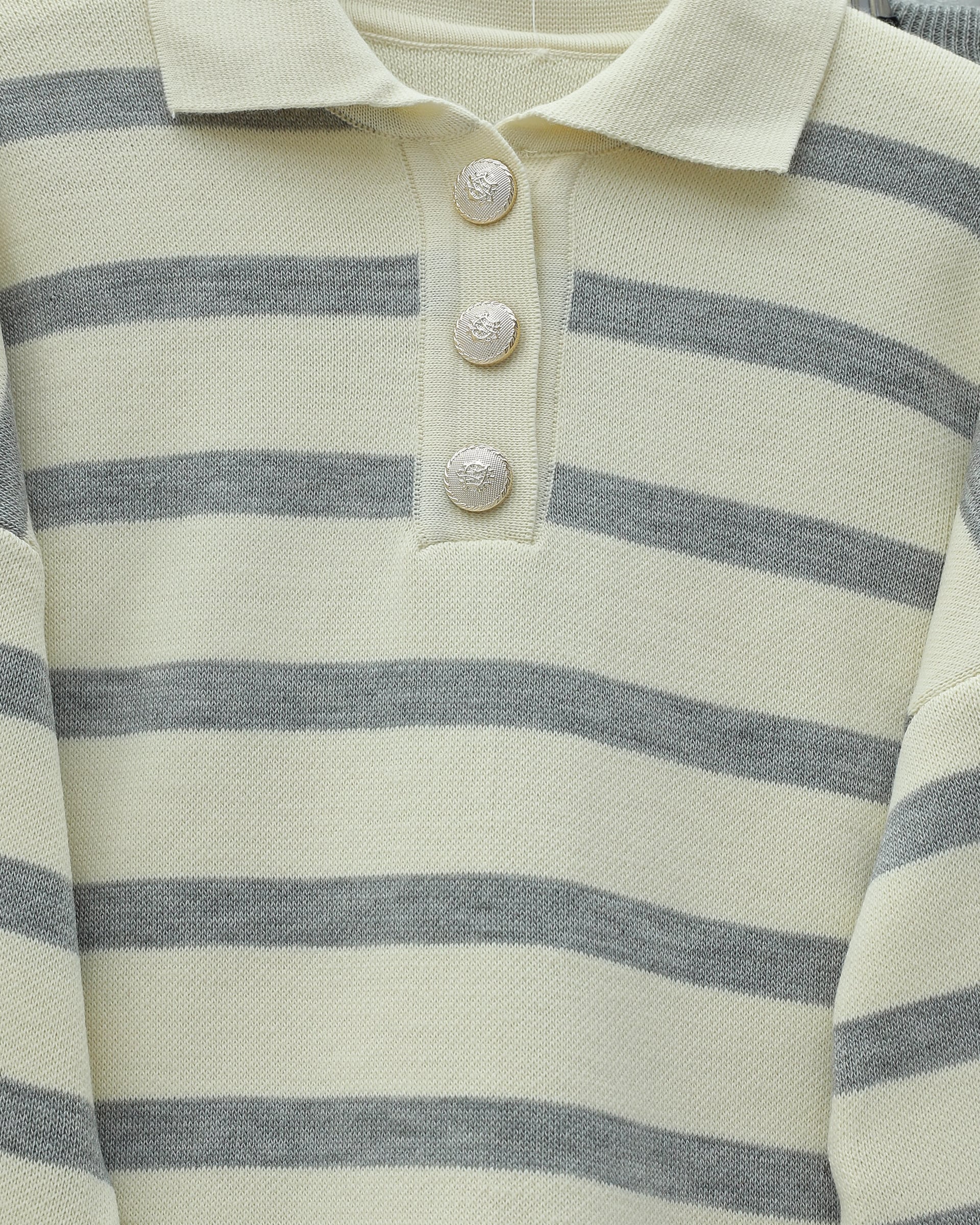 Polo Collar Striped Knit Lounge Set - Grey - Podyumplus - by Peralane - photo 4